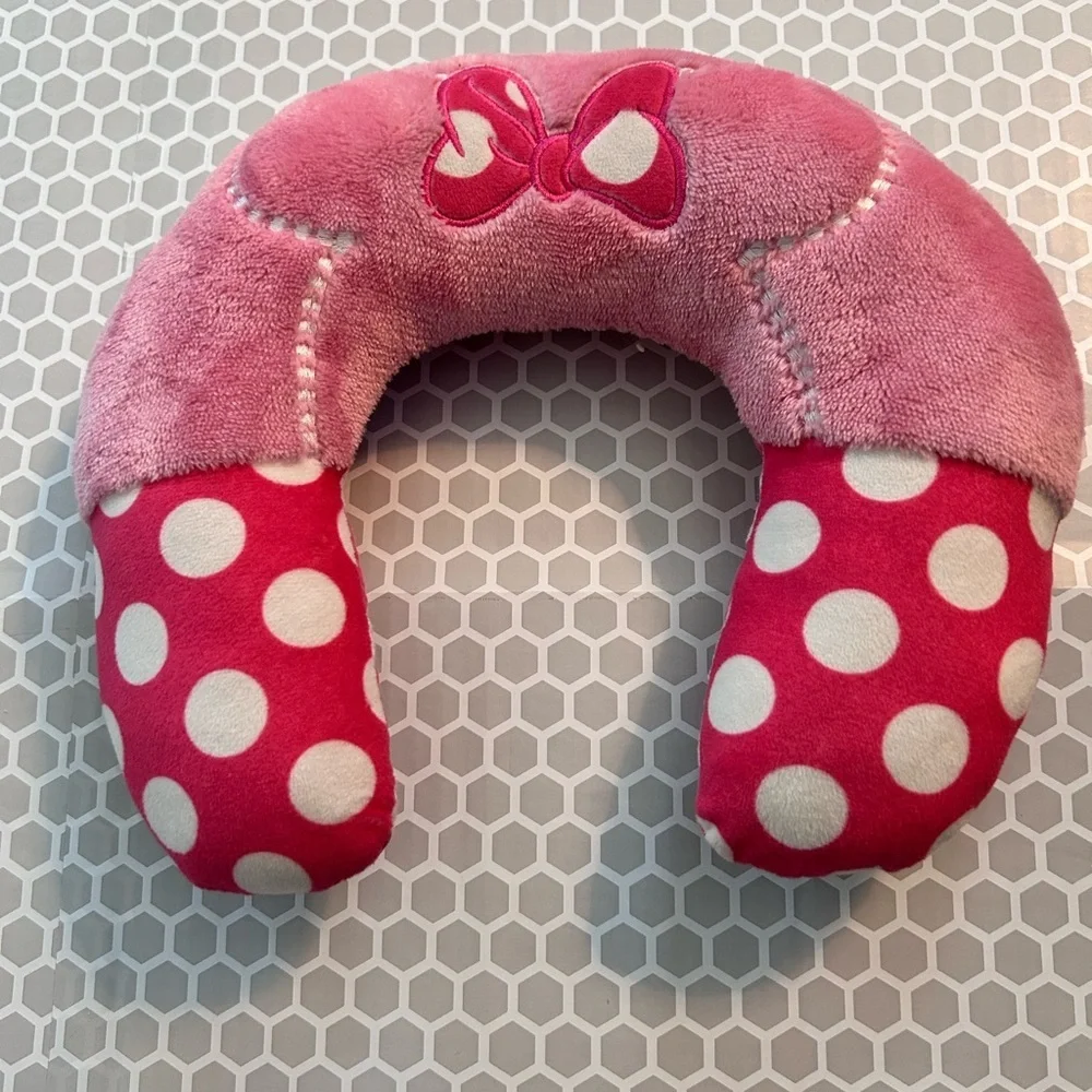 Disney Minnie Mouse Pink Polka Dot Travel Neck Pillow with Bow Accent